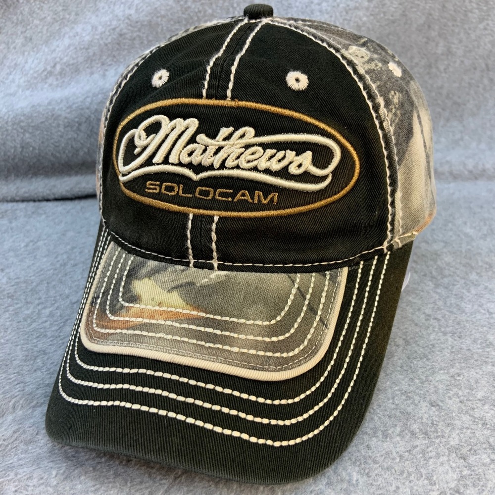 Mathews Solocam Logo Mens Black Camo Mathews Archery Hat Contrast Stitch OSFA